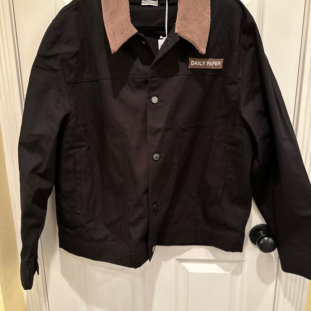 Daily Paper Men's Black Jacket with Brown Collar